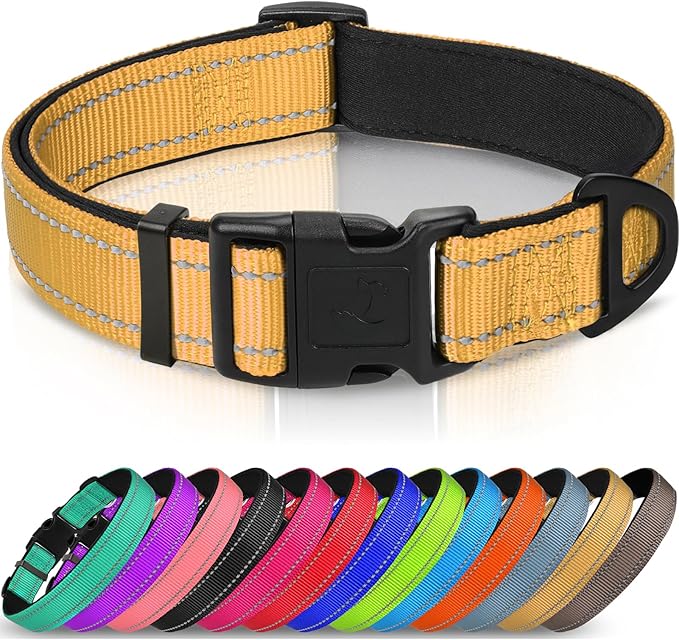 Joytale Reflective Dog Collar,Soft Neoprene Padded Breathable Nylon Pet Collar Adjustable for Puppy and Small Dogs,Khaki,XS