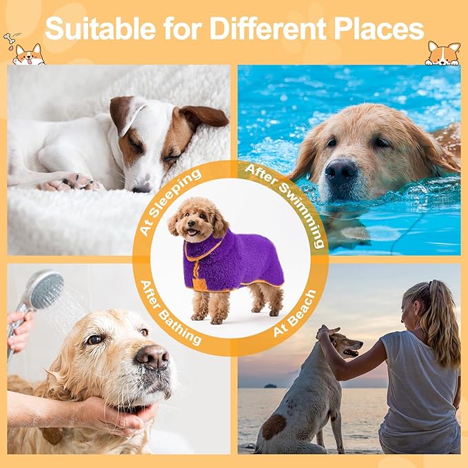 Bienbee Dog Bathrobe, Quick Drying Super Absorbent Dog Robes for After Bath, Warm Keeping Dogs Towel, Dogs Bath Supplies, Dark Purple S