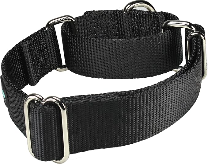 Mikivery Martingale Dog Collar Nylon Adjustable and Safety Training Colourful Comfortable Metal Buckle Pet Collars for Small Medium and Large Dogs(Black,L)