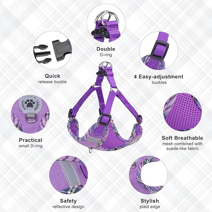 BEAUTYZOO Step in Dog Harness Collar and Leash Set for Small Medium Large Dogs, No Pull No Choke Puppy Harness, Soft Mesh Reflective Pet Padded Vest Adjustable for Doggie Girl or Boy,French Bulldog