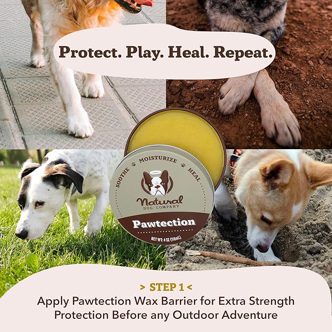 Natural Dog Company PawTection Balm for Dogs, Dog Paw Protector, Moisturizing Dog Paw Balm for Dry, Cracked Pad, Protects Paw from Extreme Weather, Paw Lotion for Allergies & Itching (4 oz Tin)