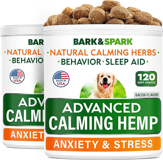 Advanced Calming Hemp Treats for Dogs - Hemp Oil + Melatonin - Anxiety Relief - Separation Aid - Stress Relief During Fireworks, Storms, Thunder - Aggressive Behavior, Barking - 240 Chews (2pack)