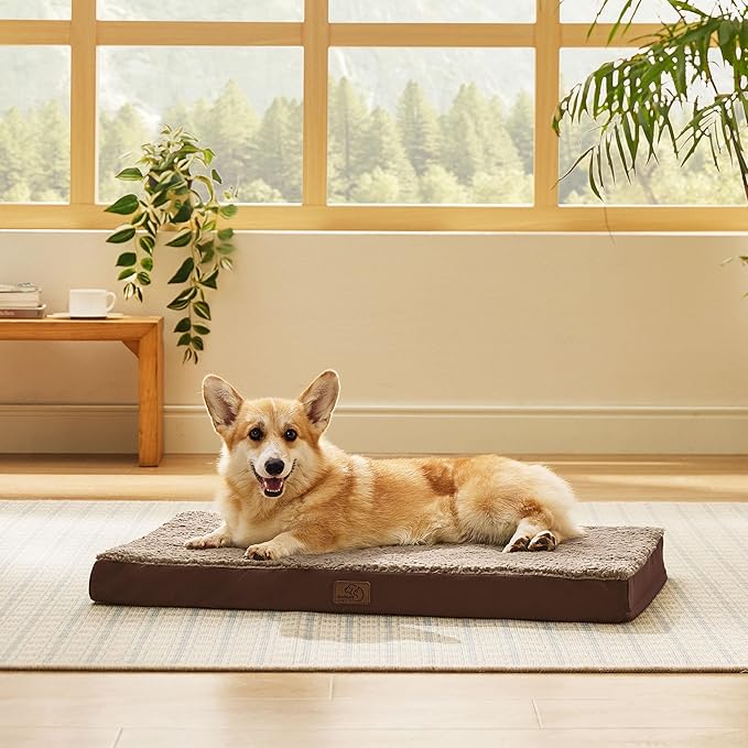 Bedsure Large Dog Bed for Crate - Orthopedic Waterproof Pet Beds with Removable Washable Cover, Egg Crate Foam Crate Mat, Suitable for Pet Up to 50 lbs