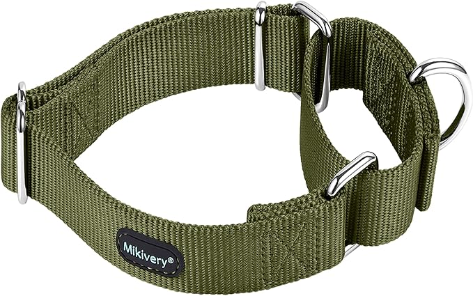 Mikivery Martingale Dog Collar Nylon Adjustable and Safety Training Colourful Comfortable Metal Buckle Pet Collars for Small Medium and Large Dogs(Military Green,M)