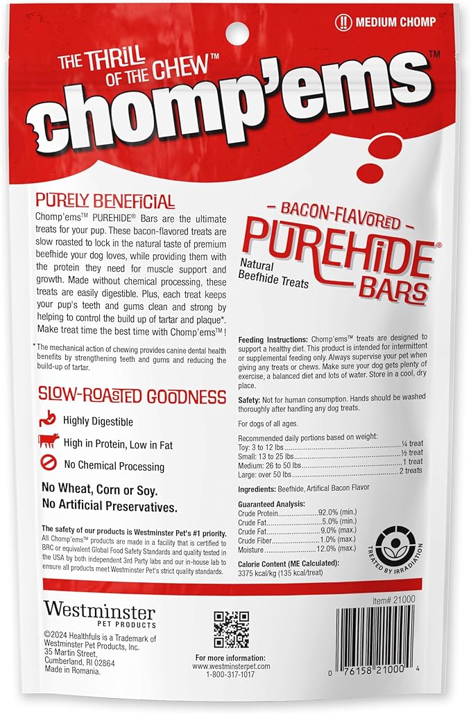 CHOMP 'EMS Ruffin' It 21000 Purehide Bars Dog Chew, 6.35 oz