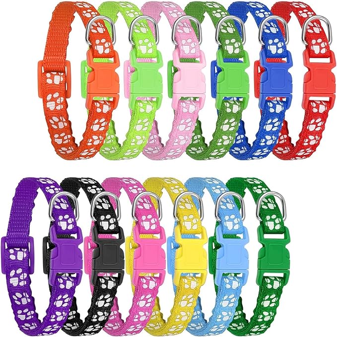 12 Pack Puppy Collars for Litter, Adjustable Puppy ID Collars Soft Nylon Whelping Collars for Newborn Litter Pets Medium