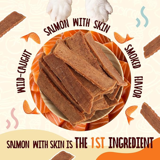 Salmon Treats for Dog, Soft Healthy Dog Salmon Jerky, High Protein Dog Snacks, Human Grade Salmon Fillets with Taurine,12.5oz (Smoked Flavor)