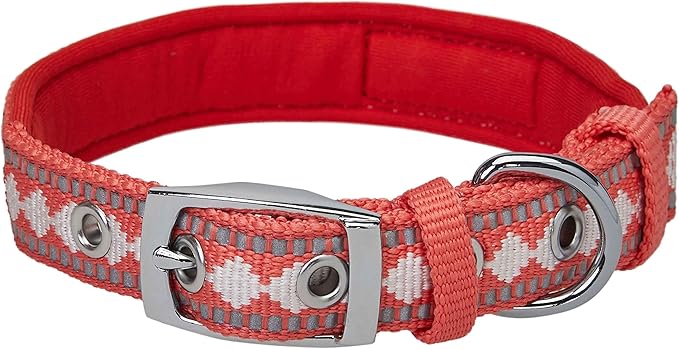 Blueberry Pet Soft & Safe 3M Reflective Jacquard Neoprene Padded Adjustable Dog Collar with Metal Buckle - Coral, Neck 9-12.5", for Small Breed