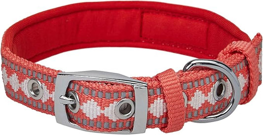 Blueberry Pet Soft & Safe 3M Reflective Jacquard Neoprene Padded Adjustable Dog Collar with Metal Buckle - Coral, Neck 9-12.5", for Small Breed