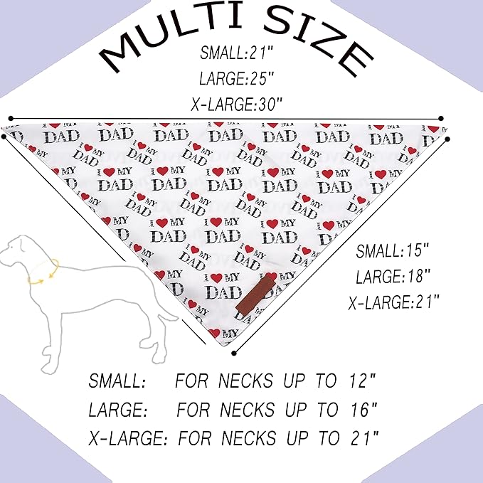 Realeaf Fathers Day Dog Bandanas 2 Pack, Reversible I Love My Dad Pet Scarf for Boy and Girl, Premium Durable Fabric, Bandana for Small Medium Large and Extra Large Dogs (Large)