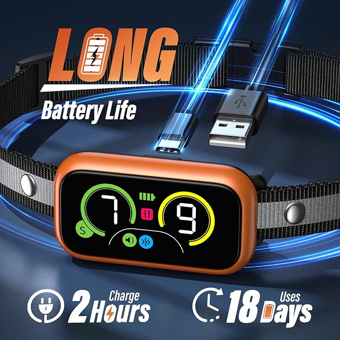 Dog Bark Collar for Large Medium Small Dogs, Smart Barking Collar, Effective No Bark Collar with Adjustable Beep Vibration Correction Modes, Automatic Anti Barking Device, IP67 Waterproof, Orange