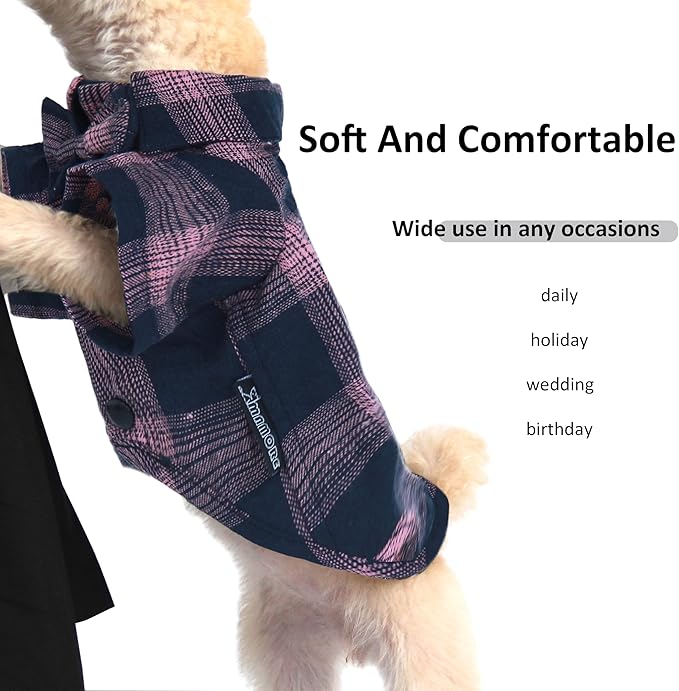 Soft Casual Dog Plaid Shirt,Gentle Dog Western Shirt Pet Clothes, Dog Cotton Shirt with Bow Tie for Wedding,Christmas Costumes (Pink&Blue, X-Small)