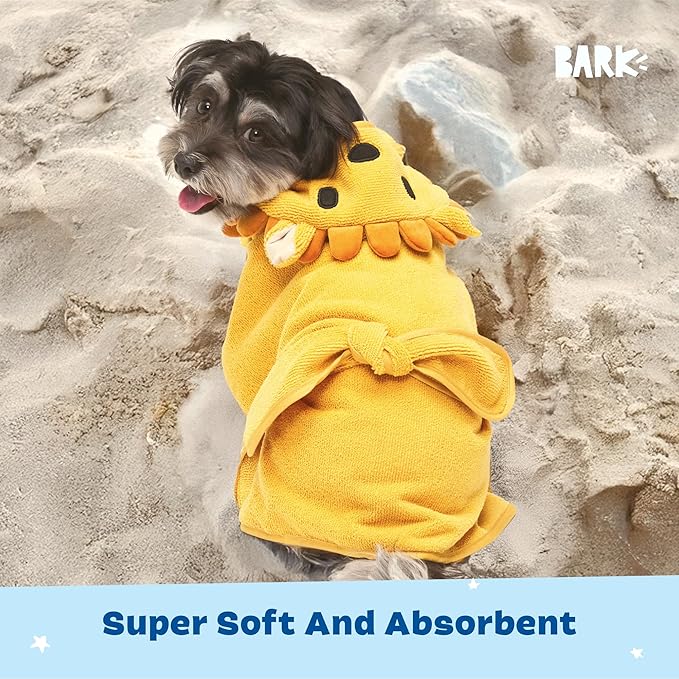 Barkbox Dog Bathrobe Fast Drying with Hook and Loop Closure & Wrap Tie Snuggle, Cute Dogs Clothes, Easy to Clean, Machine Washable, Dog Coats and Tumble Dry Low - Lion, Small