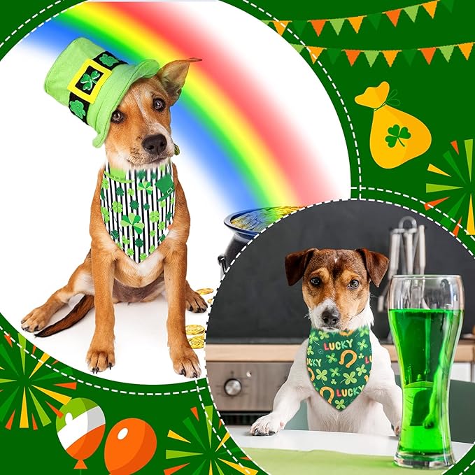 20 Pcs St. Patrick's Day Dog Bandana Pet Scarf Washable Triangle Bibs Shamrock Scarfs Adjustable Pet Triangle Washable Kerchief for St. Patrick's Day Dogs Cats (Shamrock, XL)