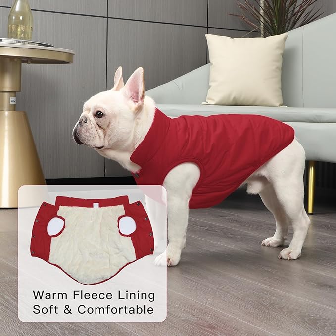 2 Layers Fleece Lined Warm Dog Jacket for Puppy Winter Cold Weather,Soft Windproof Small Dog Coat,Red M