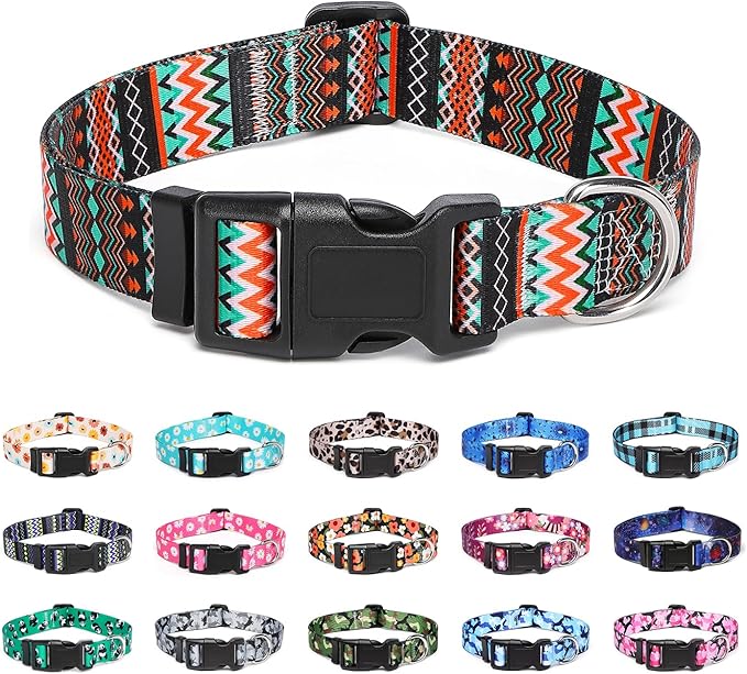 Adjustable Dog Collar with Patterns, Ultra Comfy Soft Nylon Breathable Pet Collar for Small Medium Large Dogs (L, Tribal Orange)