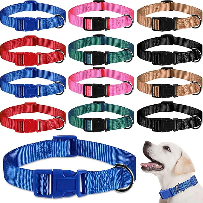 12 Pieces Nylon Dog Collar Bulk, Adjustable Dog Collars with Quick Release Buckle Collar Bulk for Walking Running Training, Medium(Blue, Black, Red, Green, Pink, Brown)