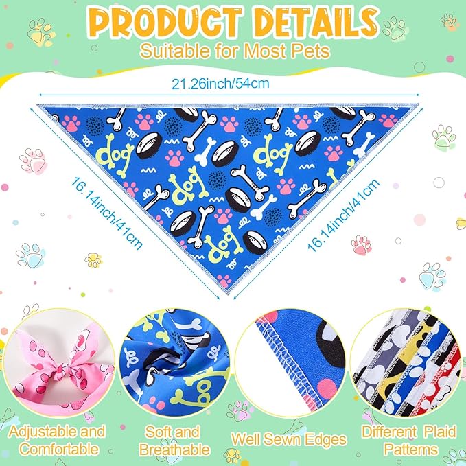 200 Pcs Dog Bandana Bulk Spring Summer Hawaii Pet Party Bandana Scarf Adjustable Puppy Kerchief Triangle Bibs Holiday Grooming Supplies for Small Medium Dogs Cat Costume Accessory Outfit(Dog Paw)