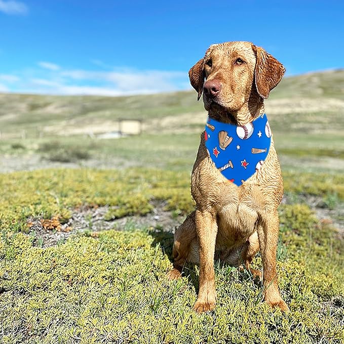 7 PCS Baseball Dog Bandanas for Large Dogs Breed 33 Inch Extra Large Polyester Dog Bandana XL Scarves Game Day Grooming L