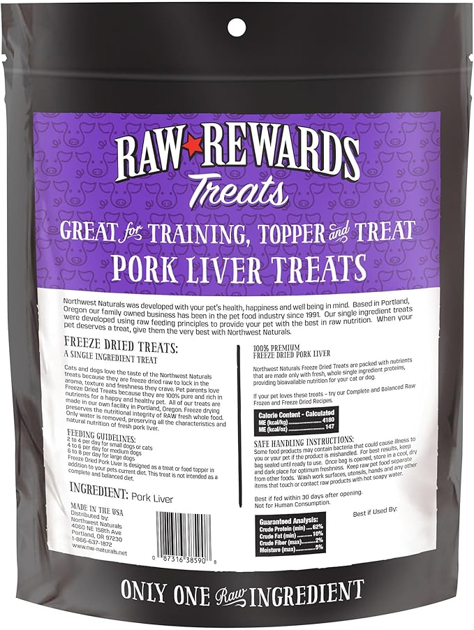 Northwest Naturals Raw Rewards Freeze-Dried Pork Liver Treats for Dogs and Cats - Bite-Sized Pieces - Healthy, 1 Ingredient, Human Grade Pet Food, All Natural, Proudly Made in USA, 10 Oz (Pack of 3)