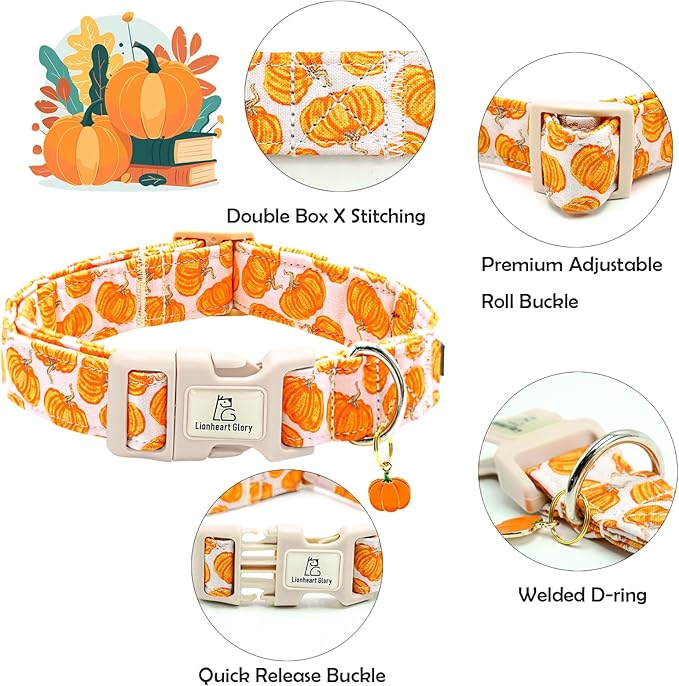 Lionheart glory Halloween Dog Collars Pumpkin Pink Dog Collars Heavy Duty Adjustable Fall Collar for Small Collar Dogs Female or Male