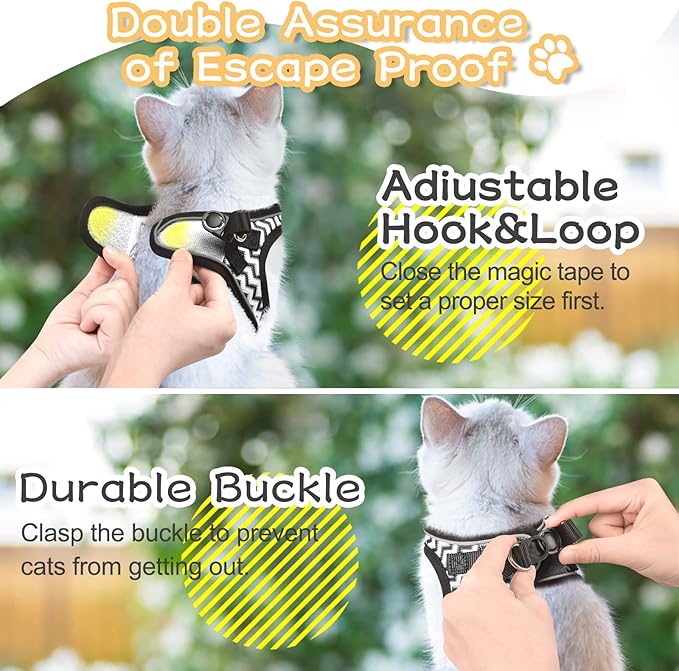 Cat Harness and Leash Escape Proof,Adjustable Soft Mesh Kitten Vest Harness for Walking Reflective Pet Harness for Cat Small Dogs Puppy (White, XXS)