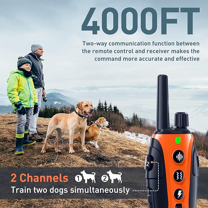 Dog Shock Collar 2 Dogs(15-150lbs) with Flashing Light for Night Walks,4000FT Dog Training Collar Adjustable Pitch Beep(1-8), Vibration(1-16), Safe Shock(1-99), and Keypad Lock, Shock Collar for Dogs