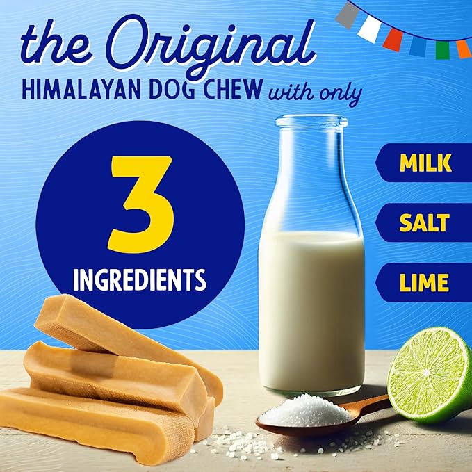 Himalayan Dog Chew Original Yak Cheese Dog Chews, 100% Natural, Long Lasting, Gluten Free, Healthy & Safe Dog Treats, Lactose & Grain Free, Protein Rich, Mixed Sizes, 2 Sticks (521139)