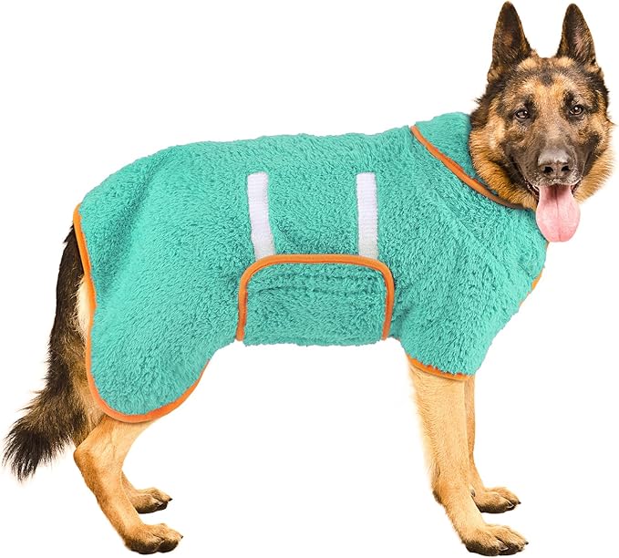 Bienbee Dog Bathrobe, Quick Drying Super Absorbent Dog Robes for After Bath, Warm Keeping Dogs Towel, Dogs Bath Supplies, Lake Green XXL