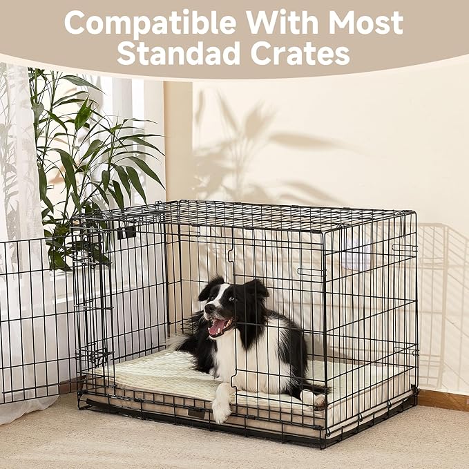 OhGeni Orthopedic Waterproof & Machine Washable Dog Bed for Medium Large Pets, Suitable for Crates, 25D Egg Crate Foam, Non-Slip Bottom & Removable Cover, Invisible Zipper, 35 Inches(Khaki)