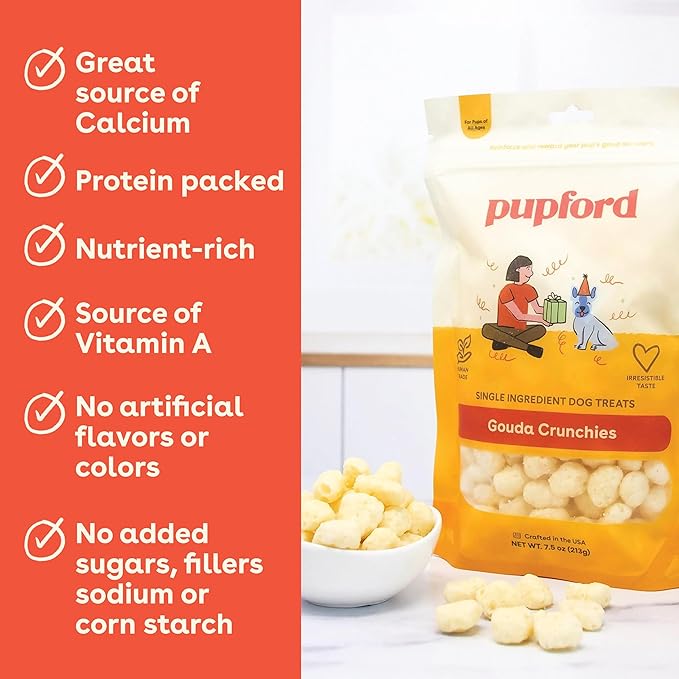 Pupford Cheese Crunchies, Premium Single-Ingredient Treat for Dogs & Puppies (Gouda, 7.50 oz)