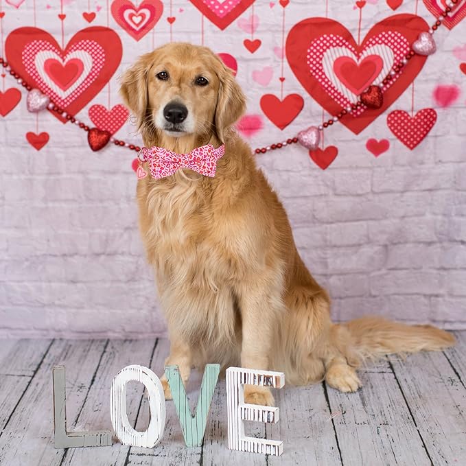 ADOGGYGO Valentine Dog Collar with Bow, Metal Buckle, Adjustable Pink Heart Bowtie Pet Valentine Collars for Large and Extra Large Dogs (X-Large)