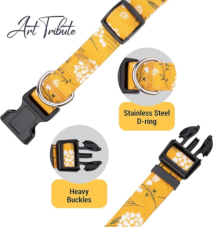 Yellow Dog Collar for Small Medium & Large Dogs - Heavy Duty Cotton, Long Lasting, Adjustable, Strong and Durable Collar - Ideal and Holiday Season - Get It Now!
