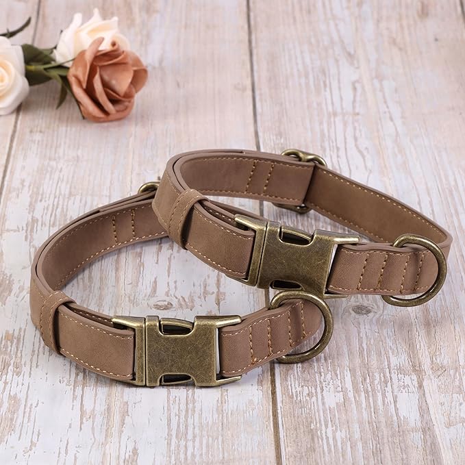 Soft Leather Dog Collar for Small Medium Large Dogs, Heavy Duty Dog Collar Leather with Quick Release Metal Buckle, Durable & Adjustable for Medium Dogs Walking (Brown, M)