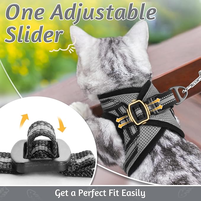 rabbitgoo Cat Harness and Leash Set for Walking Escape Proof, Adjustable Soft Kittens Vest with Reflective Strip for Cats, Comfortable Outdoor Vest, Grey, S