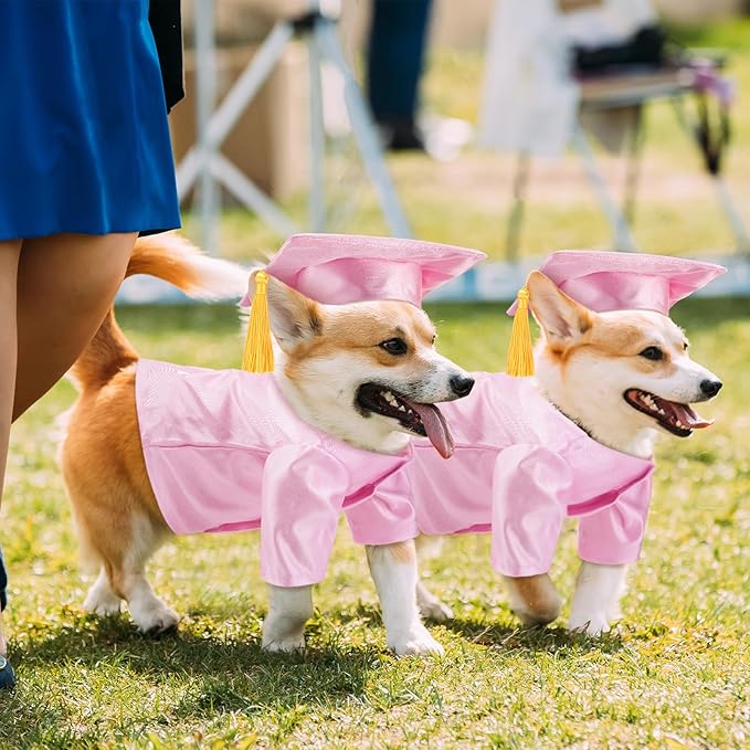 Dog Graduation Cap and Gown 2025 Washable Pet Graduation Costume for Dog Cat Shirt and Hat(Pink)