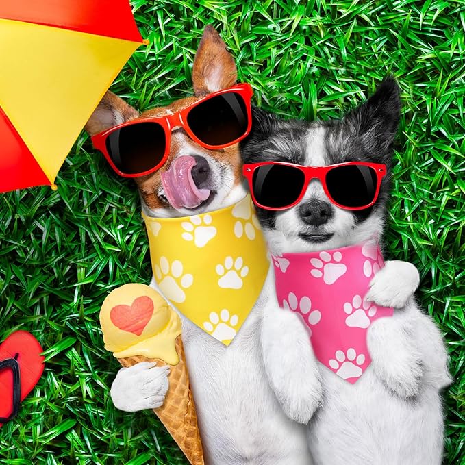 Sanwuta 30 Pcs Paw Print Dog Bandanas Bulk Colorful Paw Bandanas for Dogs Pets Triangle Kerchief Bib Scarf for Puppy Small Medium Large Pets Costume Accessories