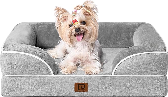 EHEYCIGA Orthopedic Dog Bed for Small Dogs, Waterproof Memory Foam Small Pet Beds with Sides, Non-Slip Bottom and Egg-Crate Foam Medium Dog Couch Bed with Washable Removable Cover, Grey