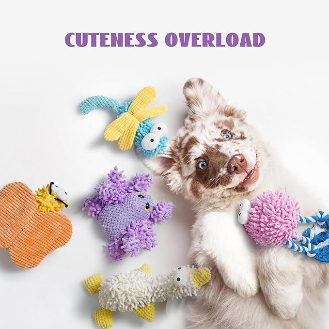 Nocciola Small Medium Large Dog Toys, Cute Soft Squeaky Crinkle Plush Stuffed Durable Pet Teething Animal Chew Toys for Small to Large Breed, Cognitive Stimuting Boredom Puppy Birthdays Gifts