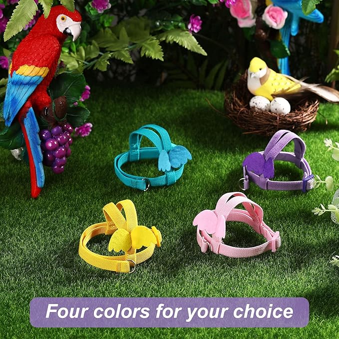 4 Pieces Pet Parrot Bird Harness Leash Adjustable Bird Flying Harness Traction Rope with Cute Wing for Parrots Pigeons Budgerigar Lovebird Outdoor Training Toy (Pink, Yellow, Light Purple, Cyan,S)