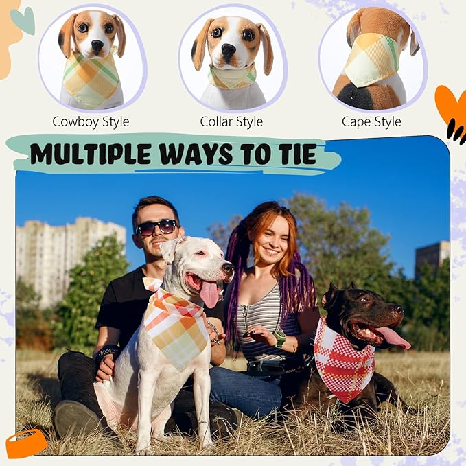 Sweetude 100 Pcs Plaid Dog Bandanas Bulk Pet Triangle Scarf Bibs Washable Puppy Kerchief Adjustable Grooming Supplies for Small Medium Large Dog Cat Costume Accessories
