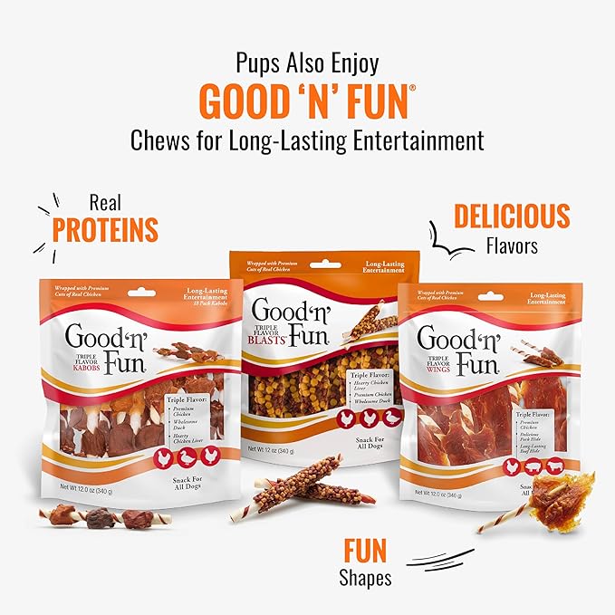 Good 'n' Tasty Triple Flavor Puree Mix-Ins Dog Food Topper Treats for All Dogs, 28 Count, Easy Single-Serve Portions, Added Protein with Tuna, Chicken and Duck
