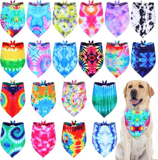Weewooday 20 Pcs Tie Dye Dog Bandanas Bulk Washable Triangle Bibs Scarf Kerchief Puppy Neckerchief for Summer Large Dogs Girl and Boy Costume(Tie Dye,XL Size)