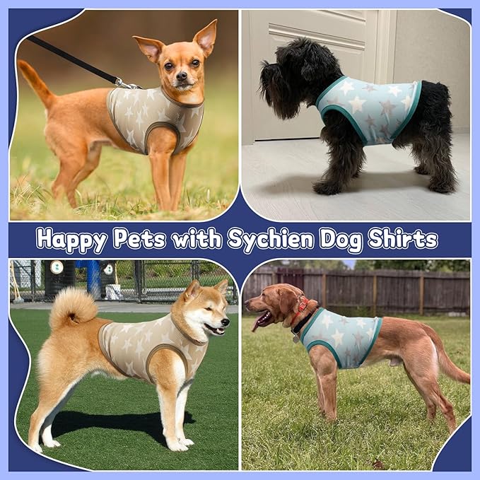 Dog Shirts Quick Dry Summer Cooling Star Printing Dogs T-Shirt,Deep Green+Light Blue L