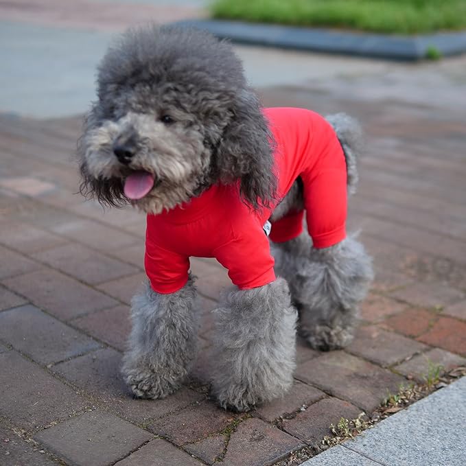 LoveLongLong Dog Jumpsuit with UV Protection and Quick-Dry Fabric for Spring Summer Pet Pajamas Red XS