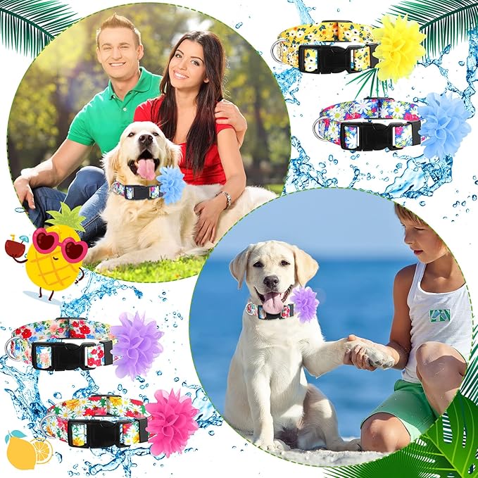 Kajaia 4 Pack Spring Summer Cute Dog Collars for Small Medium Large Female Dogs with Removal Flower Adjustable Nylon Pet Collars(Large)