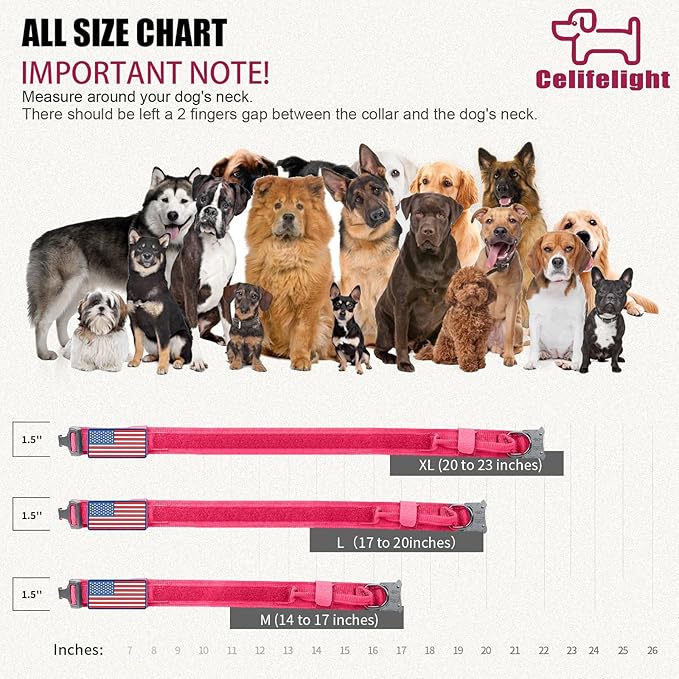 Tactical Dog Collar and Bungee Leash,Military Dog Collar & Leash Set with USA American Flag Adjustable K9 Collar with Heavy Duty Metal Buckle & Handle,with Patches and Airtags Case (Pink(1PCS), XL)