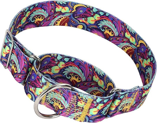 Martingale Dog Collar No-Pull Adjustable for Medium/Large Dogs - Heavy Duty 1.5" Wide Training Collar with Aztec Tribal Pattern, Durable Nylon Secure Fit (M)