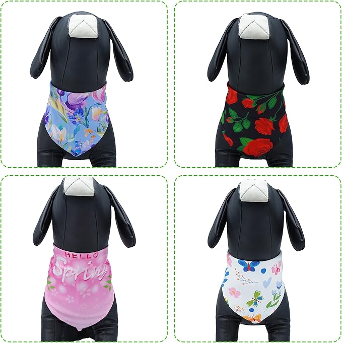 7 Pcs Spring Dog Bandanas for Small Medium Dogs Breed 25 Inch Summer Flowers Dog Bandana Adjustable Large Polyester Scarves Grooming M