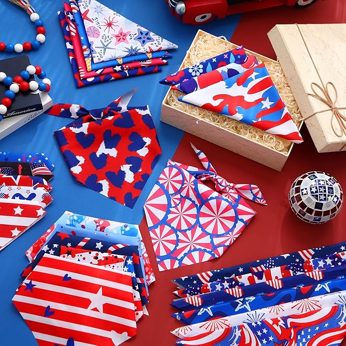 108 Pcs 4th of July Dog Bandanas Bulk Patriotic Bandanas for Dog Independence Day Pet Scarf Bibs Soft Triangle Flag Neckerchief Adjustable Washable Holiday Scarf for Pet Costume Accessories